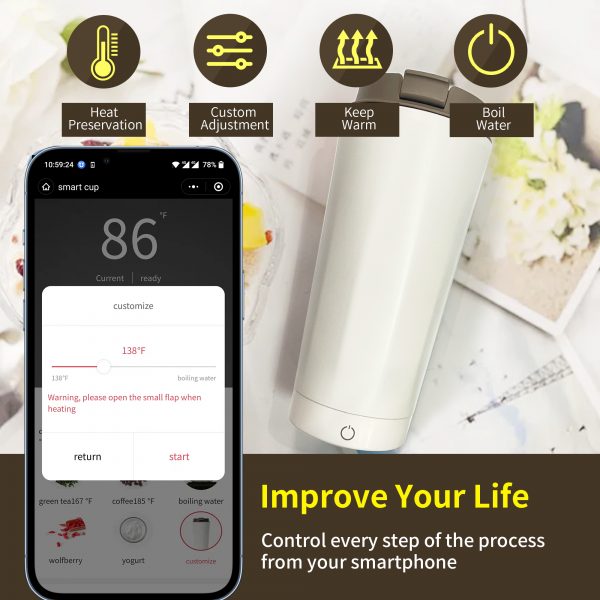 Car 12V Water Heater Coffee Mug with App Temperature Control Bottle with Kettle - Image 5